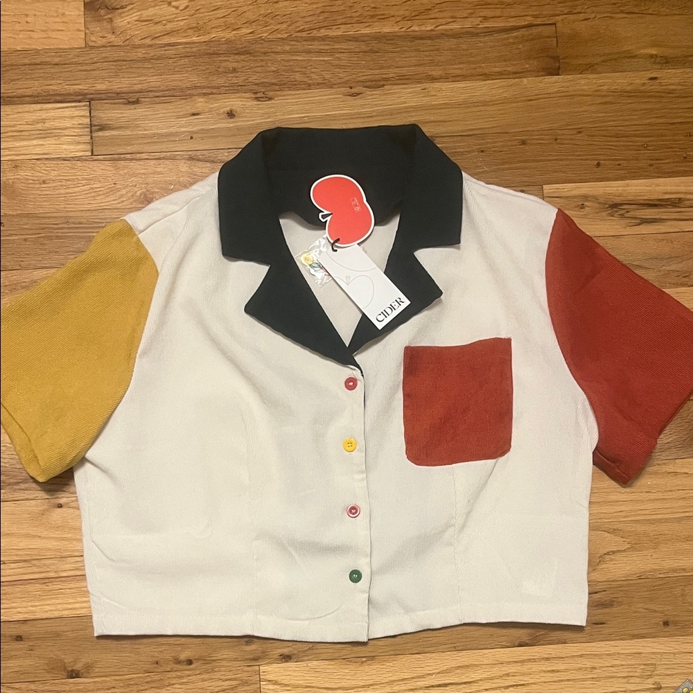 NWT Cider Oversized Cropped Multicolor Button Down Shirt Size XL